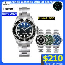 Cronos Automatische Taucheruhr, Edelstahl, 2000 Meter Wasserbeständigkeit, professionelle Taucheruhr NH35, L6009M