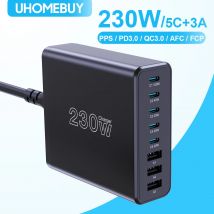 UHOMEBUY 230W GaN Charger caricabatterie rapido da tavolo 8 in 1 adattatore per caricabatterie per telefono portatile per iPhone 15 14 13 Pro Max Xiaomi Samsung