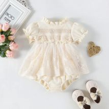 Frühling Sommer feste Prinzessin Baby Mädchen Tutu Rock Stil Bodysuit Kleinkind Kleinkind Waffel ein Stück Spitze Party Outfit Spiel anzug