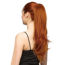 20-Zoll-Pferdeschwanz-Verlängerung, Klaue, lockig, gewellt, Clip-in-Haarteil, Pferdeschwanz-Haarverlängerung, orangefarbener langer Pferdeschwanz, synthetisch, für Frauen