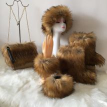Women Winter Fluffy Faux Fur Boots with Headband Shopping Bag and Cuff Luxury Designer Boots Wholesale Girl's Snow Boots Big 44