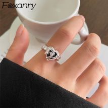 Foxanry Schwarz Zirkon Unregelmäßige Liebe Herz Ringe Für Frauen Paare Klassische Trendy Kreative Persönlichkeit Jahrestag Schmuck Geschenke