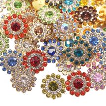 14mm Flower Claw Rhinestones Gold Flatback Shiny Crystals Glass Beads Trim Sew On Rhinestones For Clothes Decoration Stones Gems
