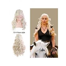 Daenerys Targaryen Cosplay Wig 13*4 Front Lace Composite Hair, Song Of Ice And Fire Halloween Carnival Party Long Curly Hair