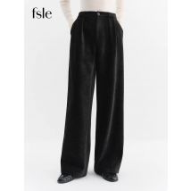 FSLE High-Waisted Straight-Leg Knit Tros Women Elegant Slimming Floor Length Commute Pants 2025 Winter Collection New Arrival
