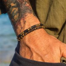 2PCS Holz Geflochtene Wrap Leder Armband für Männer Vintage Leben Vulkangestein männer Armband Mode Männliche Armband