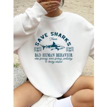 Save Sharks Druck-Sweatshirts für Damen, Fleece, warm, locker, Kapuzenpullover, Rundhalsausschnitt, Basics, Pullover, Winter, bequeme Damenbekleidung