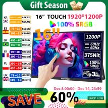 HGFRTEE 16inch Touch Portable Monitor 16:10 96%sRGB 350Cd/m² Second Screen For Laptop With Holder Stand Type-C HDMI-Compatible