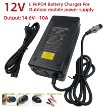 Cargador 14.6V10A para batería LiFePO4 de 12V, fuente de alimentación para exteriores, lámpara de pesca, lámpara de xenón, batería de carga rápida con pinza de cocodrilo