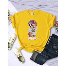 Stilvolle Teddybär Mädchen niedlich bedruckte T-Shirts Frauen lässig atmungsaktive kurze Ärmel Sommer weich bequem T-Shirt Hip Hop T-Shirts