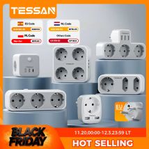 Listwa zasilająca TESSAN z wtyczką EU, gniazdami AC i portami USB do ładowania, wielogniazdowa listwa ścienna do domu i biura, enchufe múltiple