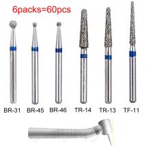 60 stücke Dental Diamant Bohrer Bohrer Zahnmedizin High Speed Handstück Griff Durchmesser 1,6mm Zahnarzt Werkzeuge BR31 BR45 BR46 TR13 TR14 TF11