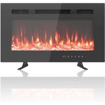 Chimenea eléctrica montada en la pared chimenea ultraplana con control remoto calentador de 1800 W, 12 colores, temporizador de hasta 12 h/vidrio templado