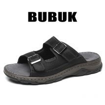 Bubuk Herren-Sporthausschuhe aus erstklassigem Rindsleder, Slip-On-Strandsandalen für den Außenbereich mit Fußgewölbeunterstützung, atmungsaktive Sommer-Outdoor-Herrenschuhe, geeignet für Reisen,