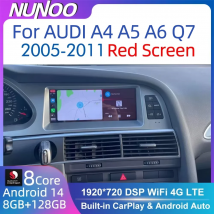 Nunoo Android 14 CarPlay Radioodtwarzacz samochodowy do Audi A4 A5 A6 Q7 MMI 2G Podstawowy czerwony ekran GPS Navi Multimedia Stereo WiFi