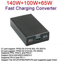 140 W + 100 W Schnellladekonverter Desktop-Autoladegerät DC 12 V-24 V auf PD 3.0 TYPE-C USB-Schnellladung AFC/FCP/SCP/SFCPA-Protokoll