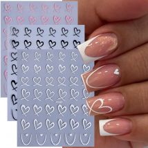 3 Stück Valentinstag Nail Art Aufkleber 3D Schwarz Weiß Rosa Linien Liebe Herz Nagelaufkleber DIY Kleber Slider Maniküre Dekorationen
