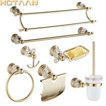 Set di accessori per il bagno di lusso in cristallo color oro Set di accessori per il bagno in ottone lucido dorato Prodotti per il bagno a parete banheiro