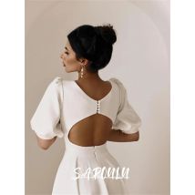 Midi-Hochzeitskleid von Elope, Teelange Empfangskleider, Verlobungskleid mit halben Ärmeln, offenem Rücken, Brautkleid