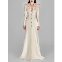 HOHE QUALITÄT Neueste Mode 2025, Designer-Maxikleider, langärmelig, atemberaubende Blumen, Applikationen, Perlen, langes Kleid für Damen