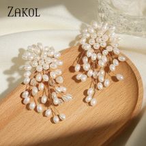 ZAKOL Temperament Imitation Pearl Flower Earrings Bridal Sweet Handmade Beading Earring Wedding Forest Style Dress Accessories