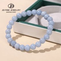 Jd Naturstein blau Angelite Engel Armband Frauen Mode 6 8 10mm Perlen einzelne elastische romantische Kristall Armreifen Yoga Schmuck