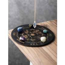 Pendelbrett aus Holz mit Mond, Stern, Wahrsagerei, Energie, geschnitzte Platte, heilende Meditationsbrett, Ornamente, metaphysischer Altar