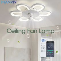 Ventilatore da soffitto manbois con luce e telecomando APP ventilatore a fiori a LED dimmerabile per la decorazione della casa delle luci dell'interno del soggiorno