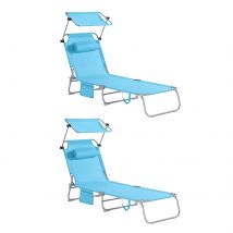 SoBuy OGS48-Bx2 Set da 2 lettini prendisole con tetto prendisole e sedia pieghevole con cuscino per giardini, cortili, spiagge