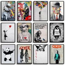 Classico retrò Wall Art Banksy Street Graffiti HD Stampa su tela Poster Casa Soggiorno Camera da letto Pittura decorativa