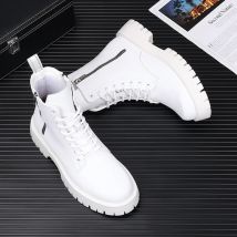 Botas de plataforma alta de lujo para hombre estilo inglés, zapatos blancos y negros con cordones, botas de cuero originales, bonitas botas de motocicleta