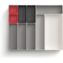 Organizador modular para cajones Joseph Joseph Duo, 10 piezas, ideal para utensilios de cocina, papelería y herramientas, diseño personalizado y compacto, color gris/rojo.