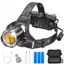 Mocna latarka czołowa LED XHP100 z zoomem, ładowana przez USB, o dużej mocy, wodoodporna, z wyjściem na baterię 18650, super jasna latarka czołowa.