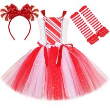 Vestito da tutù natalizio per ragazze con bastoncino di zucchero, rosso bianco, scintillante, costume da Babbo Natale per bambini, abiti da festa di Natale di Capodanno