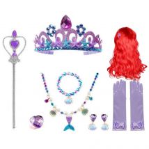 Mermaid Accessories for Girls Sea Theme Jewelry for Cosplay Dress Up Princess Gloves Crown Wand Neacklace Bracelet Earrings Bag