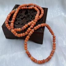 4x6mm Vintage Natural Sea Bamboo Small Orange Coral Women Jewelry Short Collar Necklace Bracelet Jewelry Set 17"  7.5"