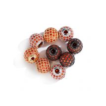 DIY Beads 10MM Orange Red Zircon Ball Metal Copper Crystal Spacer Beads Making Bracelets Fashion Jewelry Accessories Wholesale