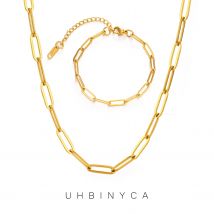 Minimalist ische goldene Farb kette Halskette für Frauen wasserdichte Edelstahl klobige Büroklammer Armband Hip Rock Schmuck Geschenk
