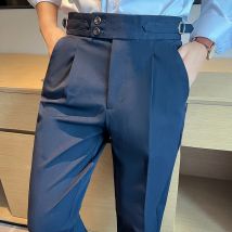 Hochwertige neapolitanische Herren-Anzughose, Slim-Fit-Freizeithose, blaue Vintage-Kleiderhose mit hoher Taille für Herren, Pantalon Homme Luxe
