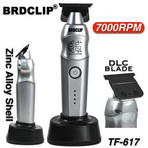 Professioneller elektrischer Haarschneider BRDCLIP TF-617 Herren-Haarschneider DLC-Klinge aus Zinklegierung mit Sockel, Schnitzmaschine, Friseur