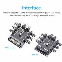 12V SATA/4PIN 1 bis 8 3-polige Steckdose PCB-Adapter/Splitter/Lüfter-Hub, 2-stufige Geschwindigkeitsregelung, PC-Computer IDE Molex.