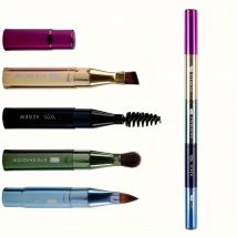 4-in-1 Portable Makeup Brush Set, Metal Handle Eyebrow & Lip Brushes with Eyelash And Eyeshadow Applicators, Travel-Friendly