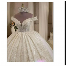 Customized Shinny Heavy  Beads Sequins Luxury Wedding Dress Sweep Train Robe De Marriage Off the Shoulder Ballgown Bridal Gown