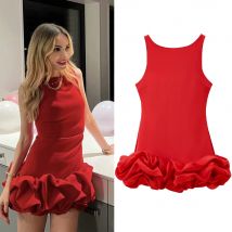HXAO Damenkleid, rot, kurze Kleider, Rüschen, rückenfrei, schwarz, weiß, Minikleid, sexy Partykleider