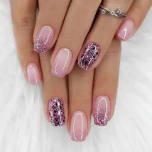 24 pezzi unghie finte quadrate medie corte scintillanti nail art bianco indossabile unghie finte argento francese copertura completa stampa sulle punte delle unghie