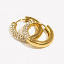 E.B.belle Kreisförmige, halb eingelegte Zirkon-Ohrringe, silberfarben, 316L-Edelstahl, Damen-Ohrringe, 18 Karat vergoldeter Schmuck