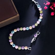 ThreeGraces-pulsera de tenis para mujer, brazalete de circonia cúbica Multicolor brillante, joyería de fiesta diaria, BR388