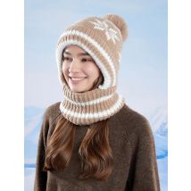 Winter Warm Knitted Hat Balaclava Pullover Hat and Scarf Set Outdoor Windproof Hats Women Cycling Skiing Skullcap Beanies