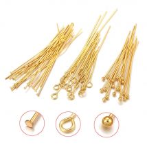 20pcs perni a sfera in acciaio inossidabile colore oro testa piatta aghi per gli occhi braccialetto di perline fai da te gioielli che fanno forniture accessori all'ingrosso