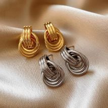 Orecchini a cerchio rotondi intrecciati multistrato Vintage per le donne anello annodato in acciaio inossidabile impermeabile gioielli versatili per l'orecchio